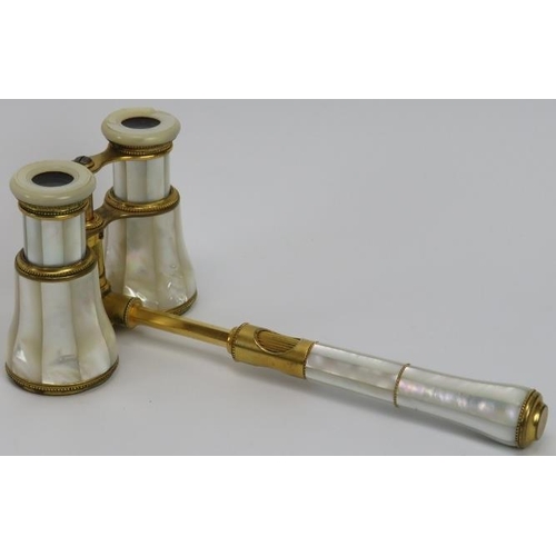 51 - A pair of French mother of pearl opera glasses, late 19th/early 20th century. Probably by Lemaire of... 