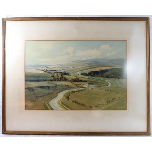 510 - C H Larkin, (Charles Henry b.1839) - Panoramic countryside landscape. 'The Cuckmere Eastbourne' , si... 