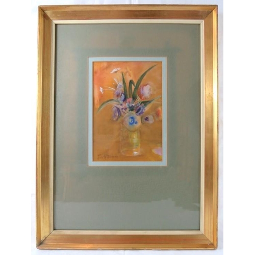 513 - Guti Ferenc (20th century) - A framed and glazed watercolour with pastel, 'still life flowers in a v... 