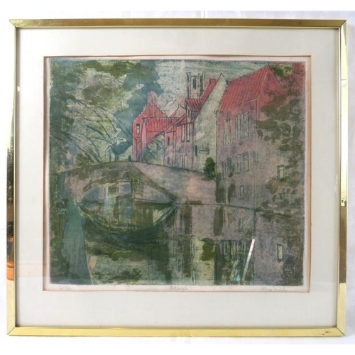 516 - A framed and glazed limited edition aquatint by Honor Dobbs, entitled 'Bruge', signed and numbered 1... 