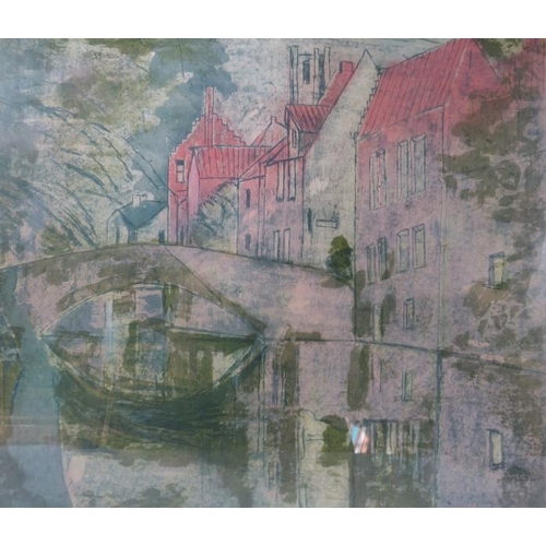 516 - A framed and glazed limited edition aquatint by Honor Dobbs, entitled 'Bruge', signed and numbered 1... 