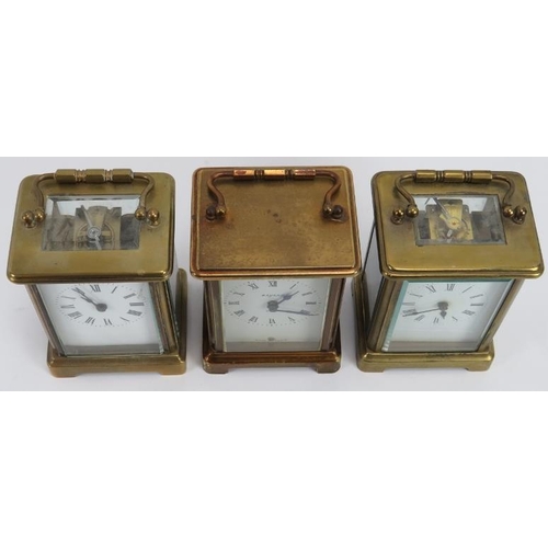 52 - Three vintage brass carriage clocks, 20th century. (3 items) 12 cm tallest height.
Condition report:... 