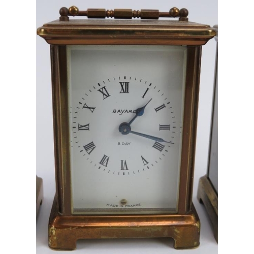 52 - Three vintage brass carriage clocks, 20th century. (3 items) 12 cm tallest height.
Condition report:... 