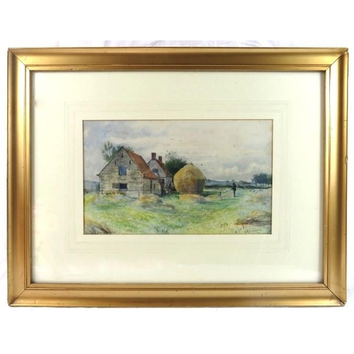 520 - G.E.W. Cooke (1886) - 'Rural dwelling with haystack and solitary figure', watercolour, signed and da... 