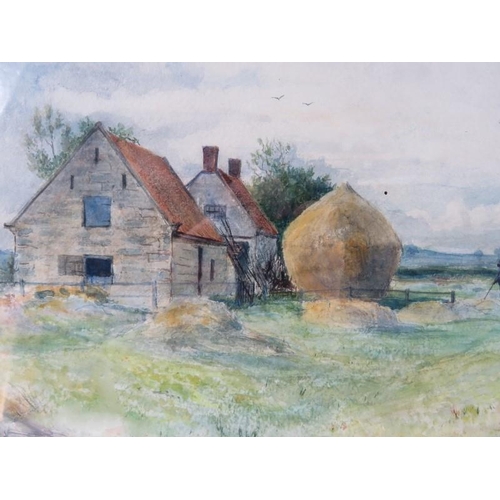 520 - G.E.W. Cooke (1886) - 'Rural dwelling with haystack and solitary figure', watercolour, signed and da... 