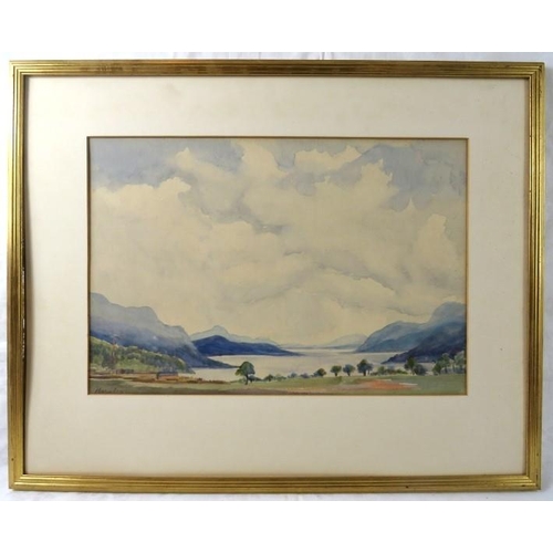 522 - The late Viscountess Darnley - A framed watercolour, Scottish scene, Loch ness, signed lower left. 3... 