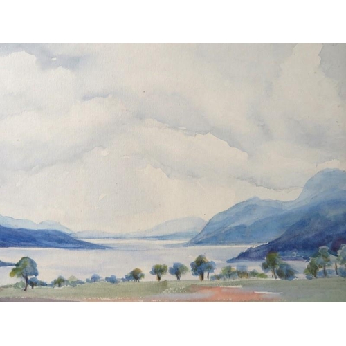 522 - The late Viscountess Darnley - A framed watercolour, Scottish scene, Loch ness, signed lower left. 3... 