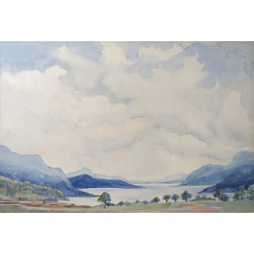 522 - The late Viscountess Darnley - A framed watercolour, Scottish scene, Loch ness, signed lower left. 3... 