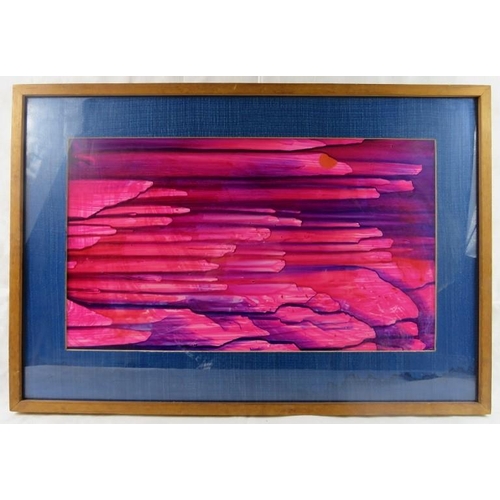 536 - A 20th Century framed and glazed watercolour, entitled verso 'Fiery fight over rocks and sea'. Appro... 