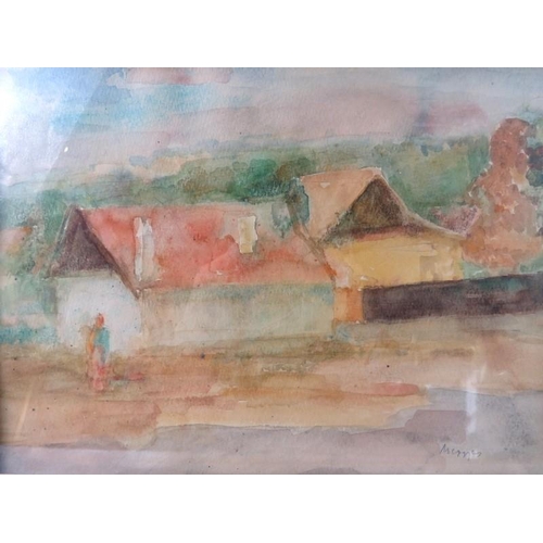 537 - Laszio Meggyes (Hungarian 1928-2003) - A framed and glazed, watercolour entitled verso 'House in Sun... 