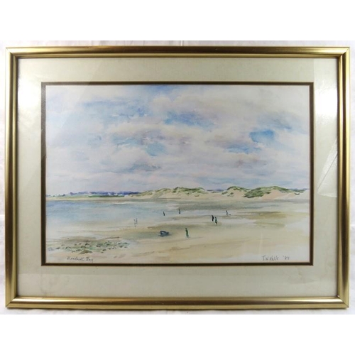 540 - T.W. Wells (1988) - 'Beadnell Bay', beach scene with figures, watercolour, signed and dated, 36cm x ... 