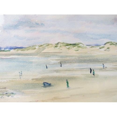 540 - T.W. Wells (1988) - 'Beadnell Bay', beach scene with figures, watercolour, signed and dated, 36cm x ... 