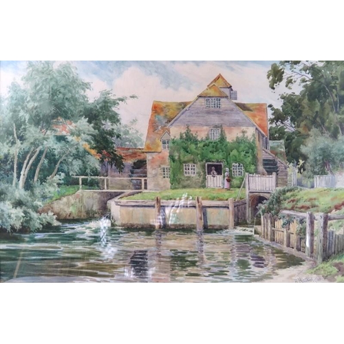 541 - Richard William Halfnight RA (1855 - 1925) - 'Watermill', watercolour, signed, 34cm x 52cm, framed.