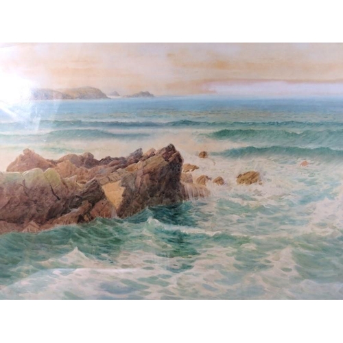 544 - William Edward Croxford (1852-1926) -A framed and glazed watercolour, coastal scene with waves over ... 