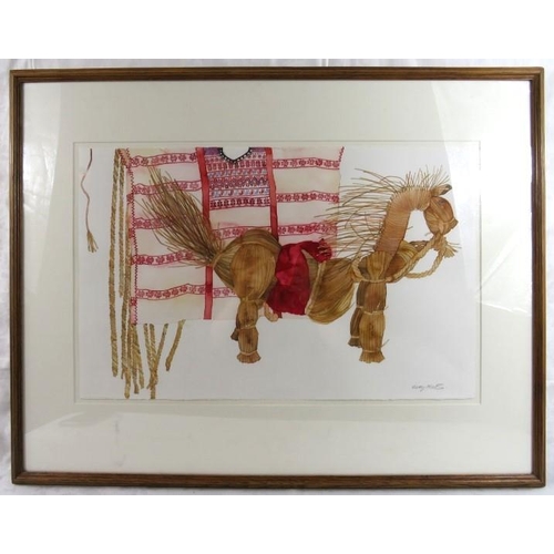 547 - Kay Ellis (Contemporary) -'Straw Horse', watercolour, signed, further info verso, 35cm x 56cm, frame... 