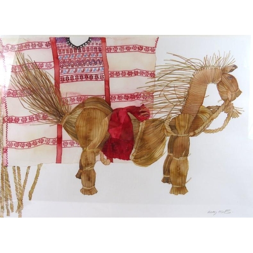 547 - Kay Ellis (Contemporary) -'Straw Horse', watercolour, signed, further info verso, 35cm x 56cm, frame... 