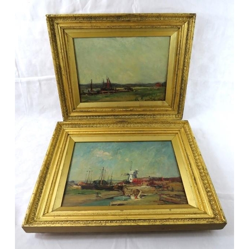 562 - Edward Aubrey Hunt (1855-1922) - A pair framed oils on board, Rye harbour scenes, each signed lower ... 