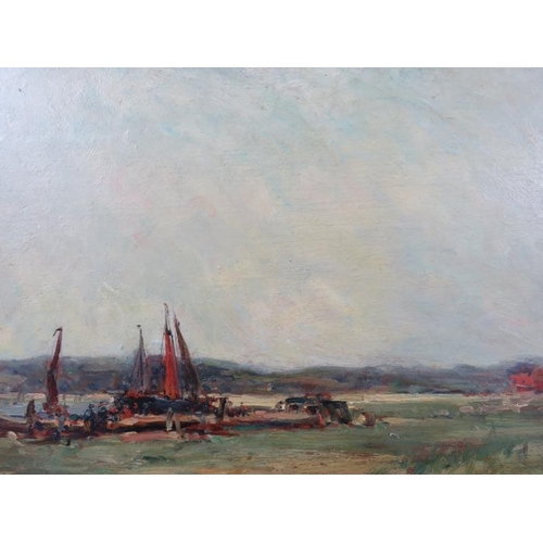 562 - Edward Aubrey Hunt (1855-1922) - A pair framed oils on board, Rye harbour scenes, each signed lower ... 