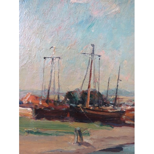 562 - Edward Aubrey Hunt (1855-1922) - A pair framed oils on board, Rye harbour scenes, each signed lower ... 