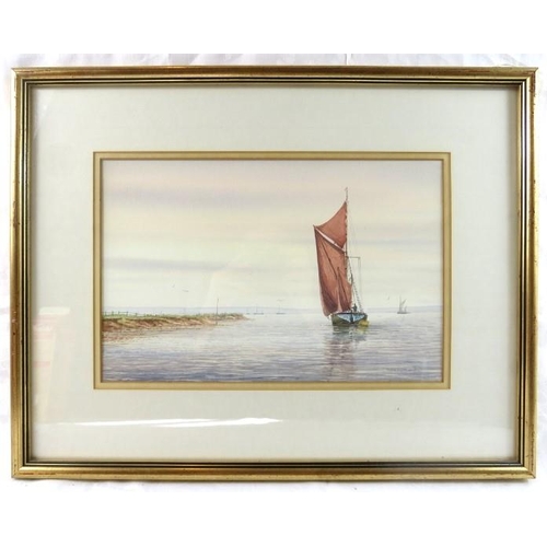 564 - Alan Whitehead (British, b. 1952) - 'Calm seascape with sailboats', watercolour, signed, 22cm x 34cm... 