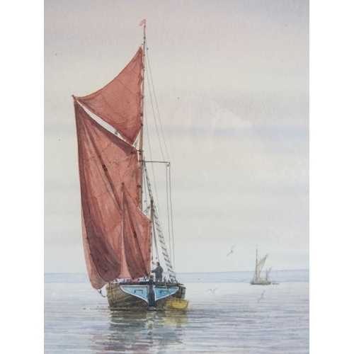 564 - Alan Whitehead (British, b. 1952) - 'Calm seascape with sailboats', watercolour, signed, 22cm x 34cm... 