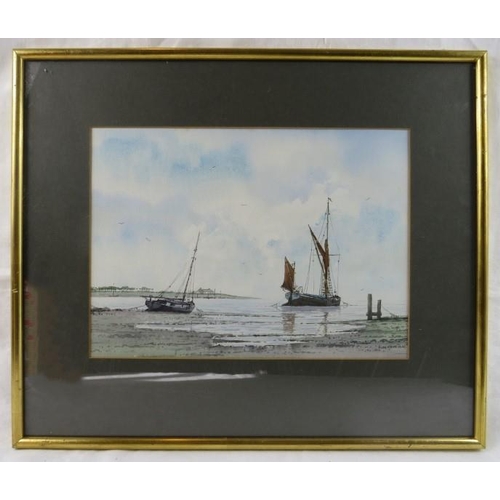 565 - Alan Whitehead (British, b. 1952) - 'Moored sailboats', watercolour, signed, Gallery label verso, 23... 