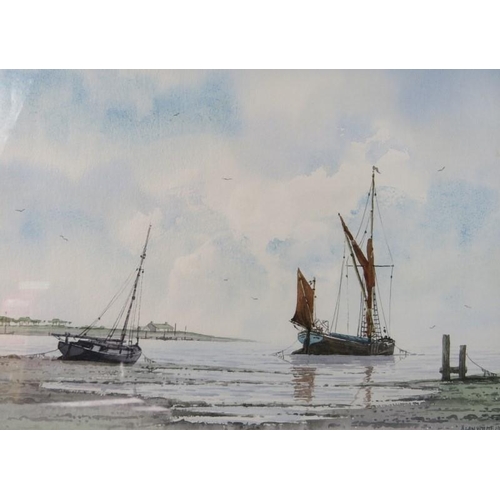 565 - Alan Whitehead (British, b. 1952) - 'Moored sailboats', watercolour, signed, Gallery label verso, 23... 