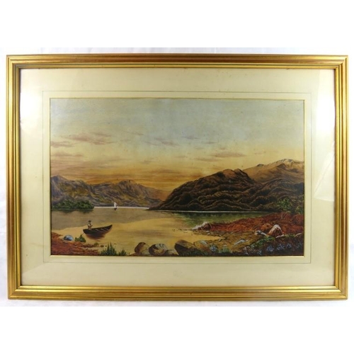 573 - E Earp (1851-1945) - A framed and glazed watercolour, lock scene with figure in a boat, signed lower... 