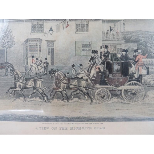 575 - 19th Century, framed and glazed print, coaching scene, a view on the Highgate Road, published by J. ... 