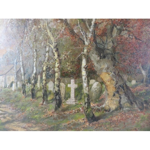 578 - Louis Burleigh Bruhl (1861 - 1942) - 'Rural Church Scene', oil on canvas, signed, 64cm x 90cm, frame... 