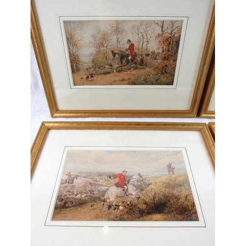 583 - W H Temple (19th century) - Four framed and glazed, watercolours, hunting scenes, 3 signed W H Templ... 