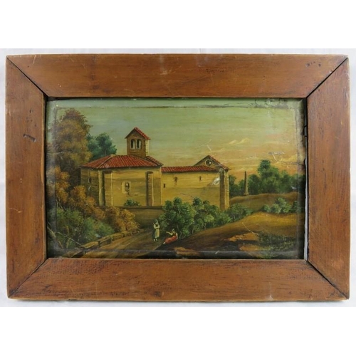 585 - Naive School (late 18th/early 19th Century - 'Temple and Obelisk in garden setting with 2 female fig... 