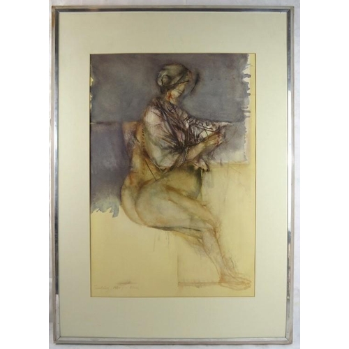 587 - Peter Kovacs Hungarian (1943) - A framed watercolour, study of a semi clad figure, signed and dated ... 