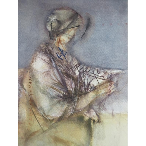 587 - Peter Kovacs Hungarian (1943) - A framed watercolour, study of a semi clad figure, signed and dated ... 