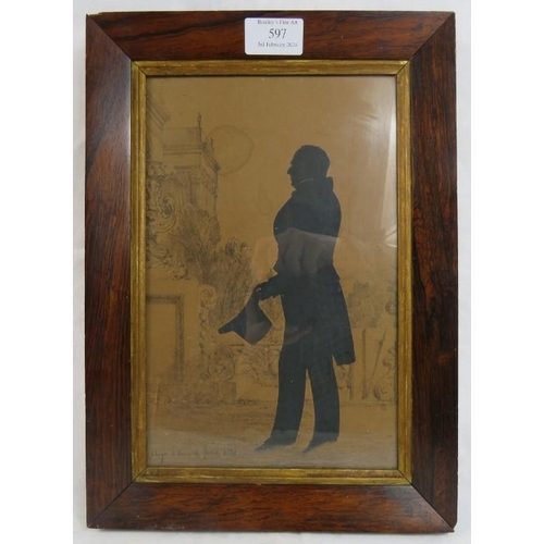 597 - A Georgian rosewood framed and glazed silhouette, signed Augu Edouard 1831 lower right, approx 27cm ... 