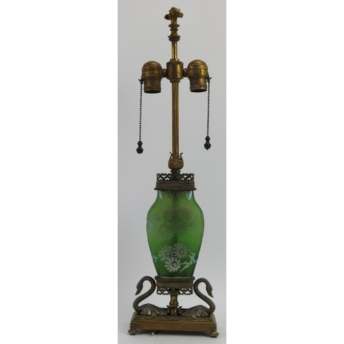 64 - A European glass and mixed metal table lamp, late 19th century. Eclectic design with a Chinese decor... 