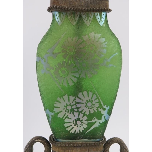 64 - A European glass and mixed metal table lamp, late 19th century. Eclectic design with a Chinese decor... 