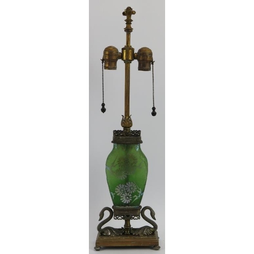 64 - A European glass and mixed metal table lamp, late 19th century. Eclectic design with a Chinese decor... 