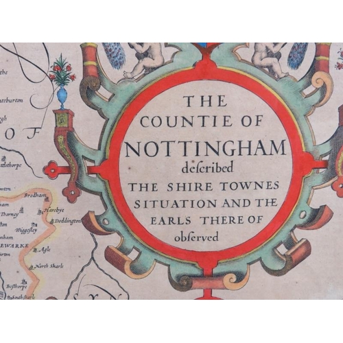 75 - John Speed hand coloured map of Nottinghamshire, dated 1610. Entitled ‘The Countie of Nottingham des... 