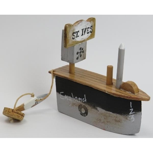 92 - A John Maltby (b.1946) painted wood model of fishing boat named ’St Ives’. Signed beneath. 11.8 cm l... 