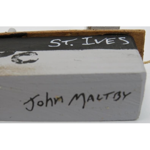 92 - A John Maltby (b.1946) painted wood model of fishing boat named ’St Ives’. Signed beneath. 11.8 cm l... 