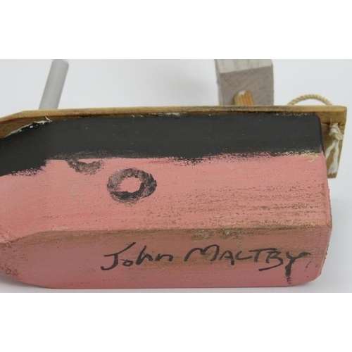 93 - A John Maltby (b.1946) painted wood model of fishing boat named ’Emma’. Signed beneath. 12 cm length... 