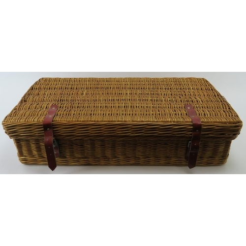 96 - A vintage Coracle picnic wicker hamper set. 76 cm length. Condition report: Light age related wear.