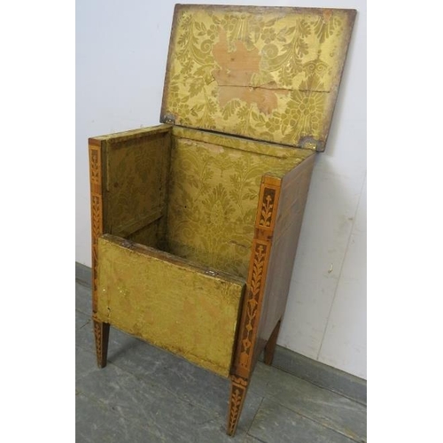 701 - An 18th century Italian walnut commode cabinet, having olivewood crossbanding and marquetry inlay in... 