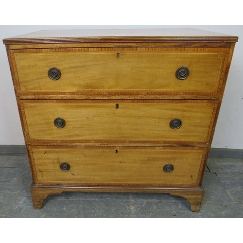 710 - A George III satinwood straight-fronted chest, crossbanded and strung with boxwood and ebony, the re... 