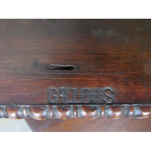 725 - A good early Victorian mahogany pedestal games table stamped ‘Gillows’, the top with specimen marble... 