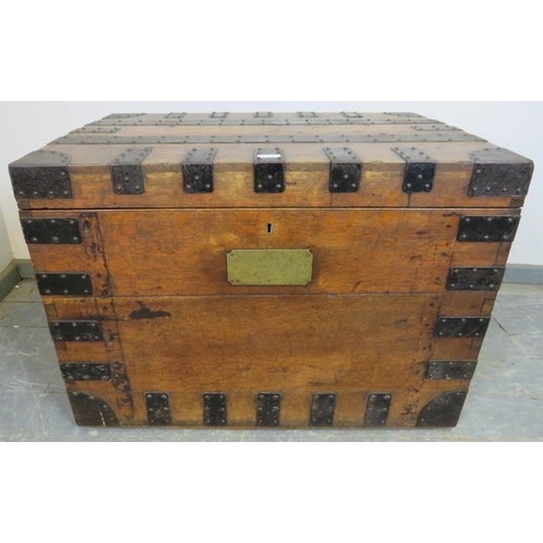 726 - A 19th century oak silver chest by Mappin & Webb, reinforced with iron strapwork and corner mounts, ... 