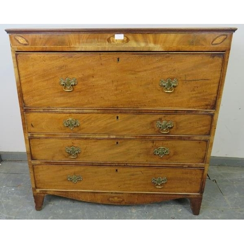 730 - A good George III mahogany straight front secretaire chest, having marquetry inlaid roundels depicti... 