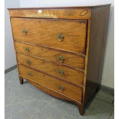 730 - A good George III mahogany straight front secretaire chest, having marquetry inlaid roundels depicti... 