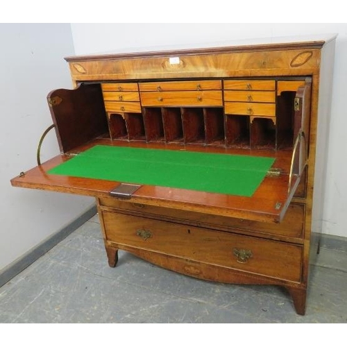 730 - A good George III mahogany straight front secretaire chest, having marquetry inlaid roundels depicti... 